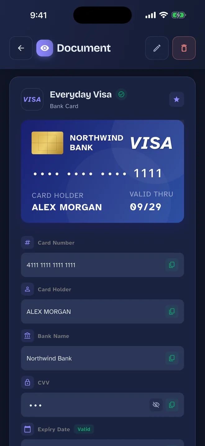 One Pass Bank card screen: Bank cards that look like the card in your wallet