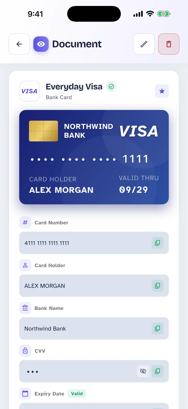 One Pass Bank card screen: Bank cards that look like the card in your wallet